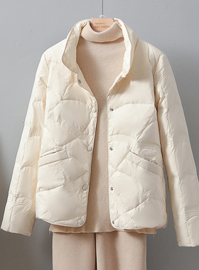 2025新款祥云羽绒服女短款立领轻薄白鸭绒女款秋冬小个子轻便外套