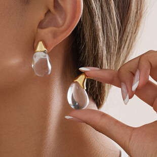 2026春晚王菲新款水滴耳钉定制个性树脂透明耳环简约高级感耳饰品