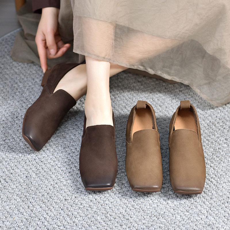 2025磨砂新款百搭软底复古森系一脚蹬百搭韩版鞋豆豆平底方头擦色,女鞋,乐福鞋（豆豆鞋）,淘宝优惠券,粉丝福利购,淘宝优惠卷