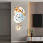 家用钟表挂钟客厅2025新款 饰灯画创意餐厅挂墙时钟壁灯 简约大气装