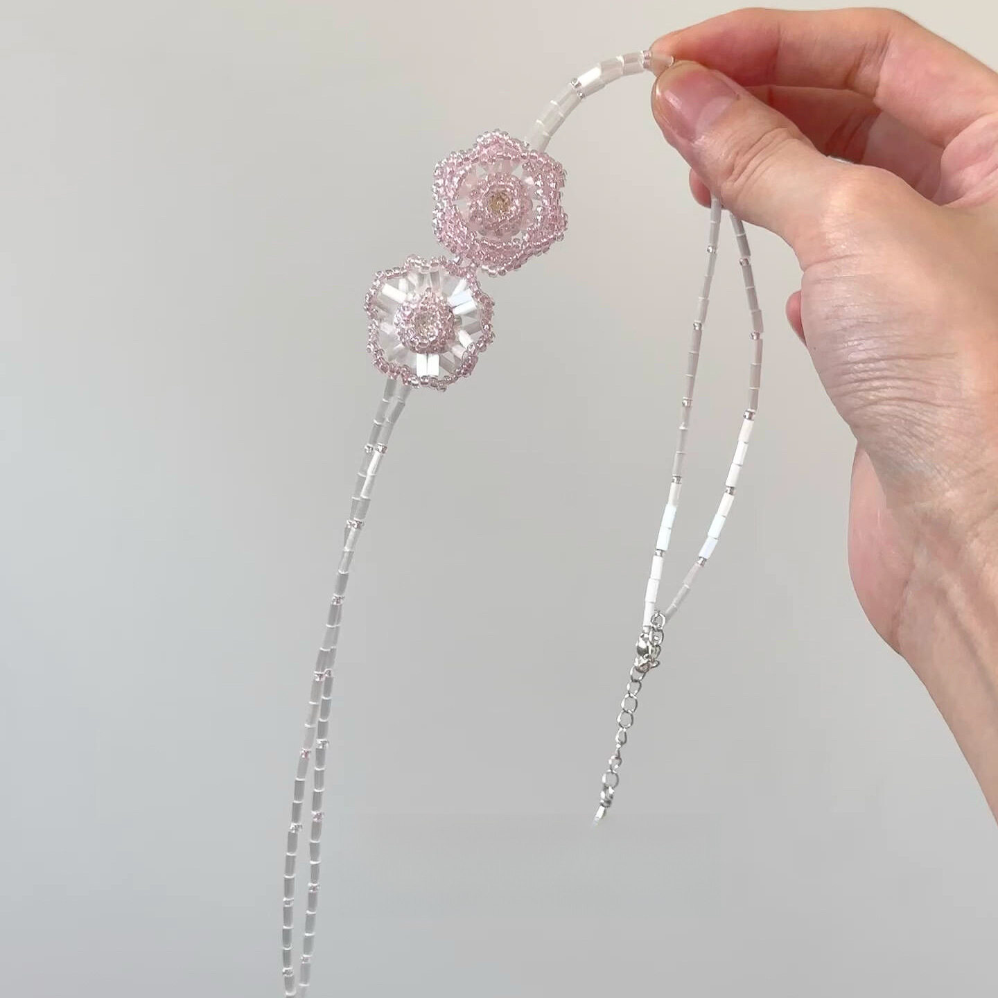 粉色玫瑰花朵双层项链甜酷辣妹小众冷淡风时尚百搭锁骨链项饰批发