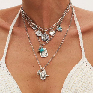 绿松石鞋子马蹄椭圆流苏项链小众民族风锁骨链个性百搭气质饰品女