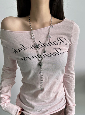 蝴蝶结爱心钥匙吊坠项链韩系简约