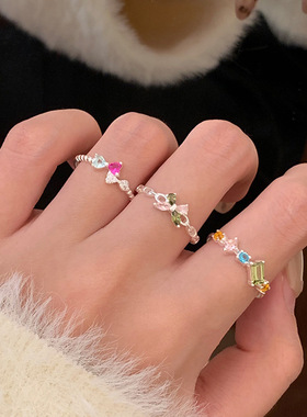 不规则锆石彩色蝴蝶结蝴蝶开口戒