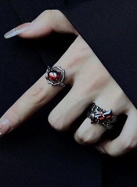 复古红几何朋克金属指环