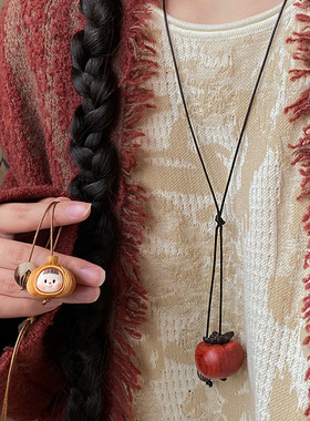 蜡绳木珠番茄大蒜吊坠项链个性复