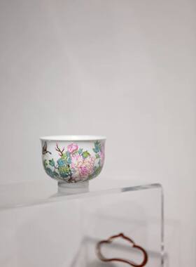 见欢集 真如堂粉彩国色天香牡丹蝶恋花罗汉杯 主人杯高端礼品茶器