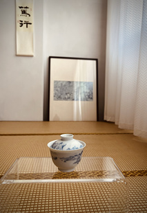 式 见欢集青花白描元 山水画国风两才盖碗