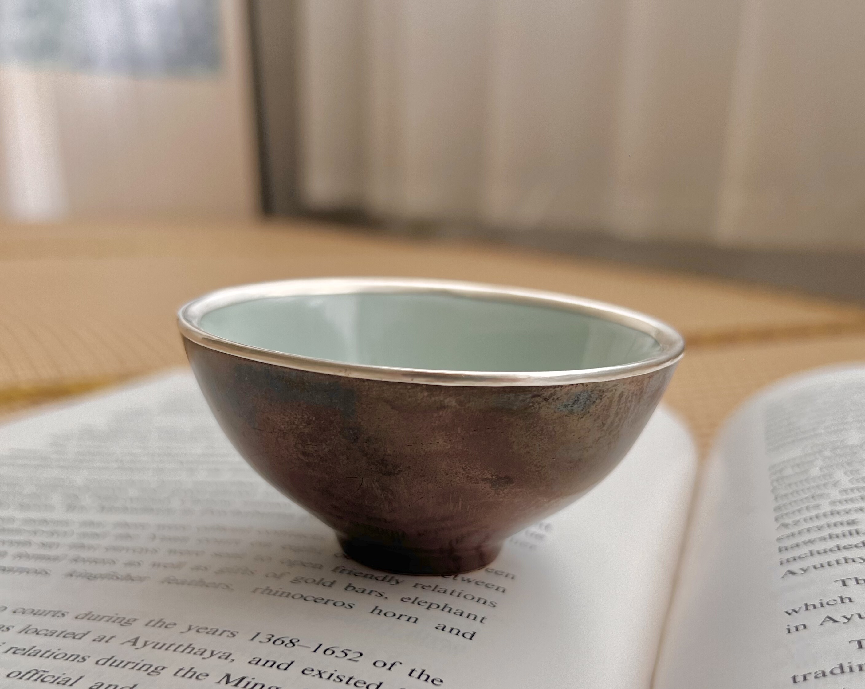 见欢集 晚清德化窑紫金釉青白釉包银口小茶圆  主人杯 品茗杯