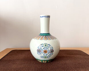 见欢集柴窑青花斗古彩雍正风手绘花卉团菊天球瓶高端礼品陈设花瓶