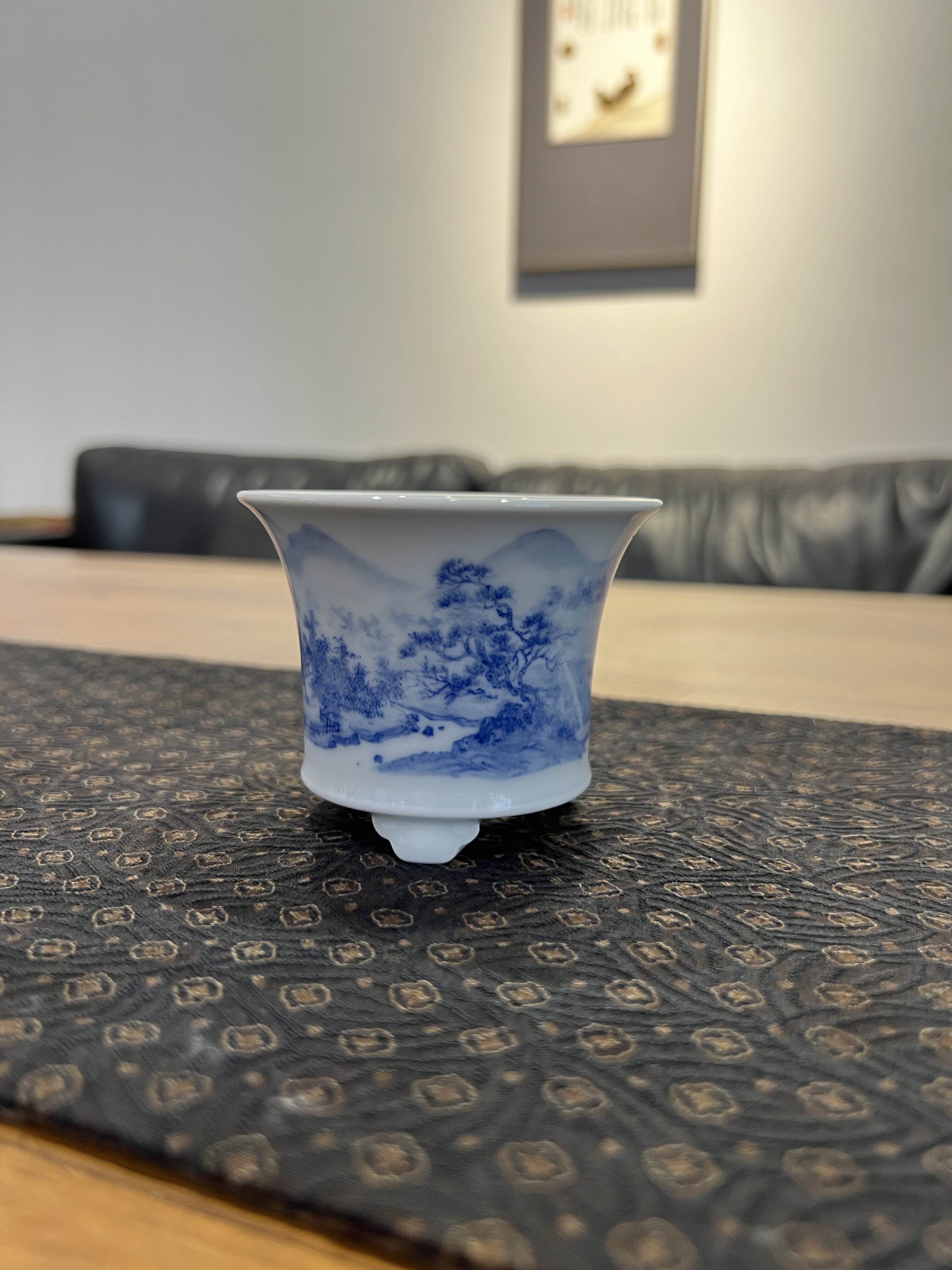 见欢集 景德镇陶瓷青花文人画耕读传家迷你菖蒲盆 小花盆 礼品