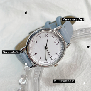 新款《天蓝色》猫咪圆形数字手表女初高中生气质简约时尚女士手表