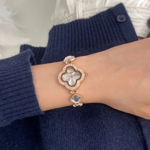 幸运白色贝母手链表高级感小巧精致四叶草手表女款女士气质石英表