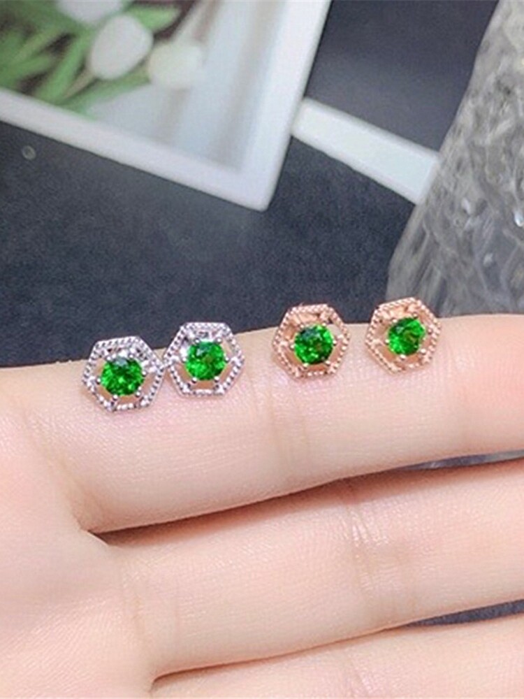 여자를위한  S  도금 18K 골드 상감 천연 DIOPSIDE 귀걸이 녹색  귀걸이 보석 귀걸이