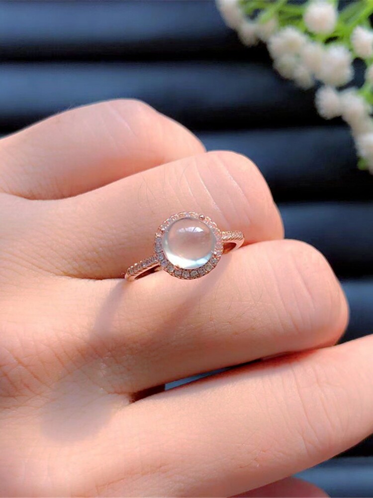 절묘한 새 S  도금 18K 금 상감 라운드 프레나이트 반지 얼음 보석 반지 라이브 여성 반지