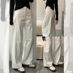 高腰显瘦休闲镰刀直筒裤 白色弯刀阔腿牛仔裤 美式 新款 子 女2025春季