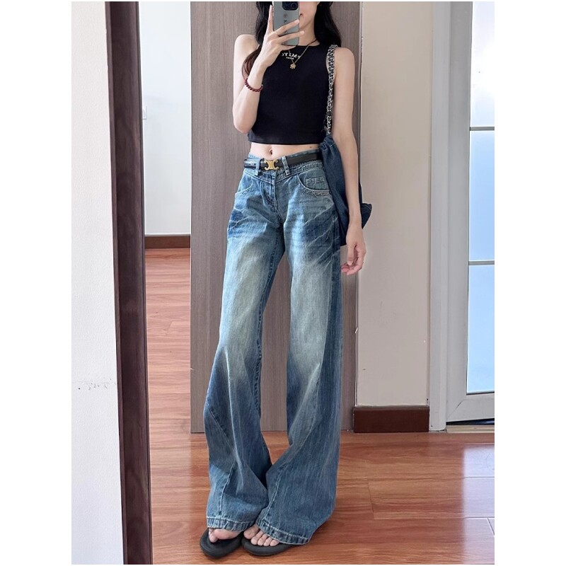 美式水洗阔腿牛仔裤女夏季新款图片