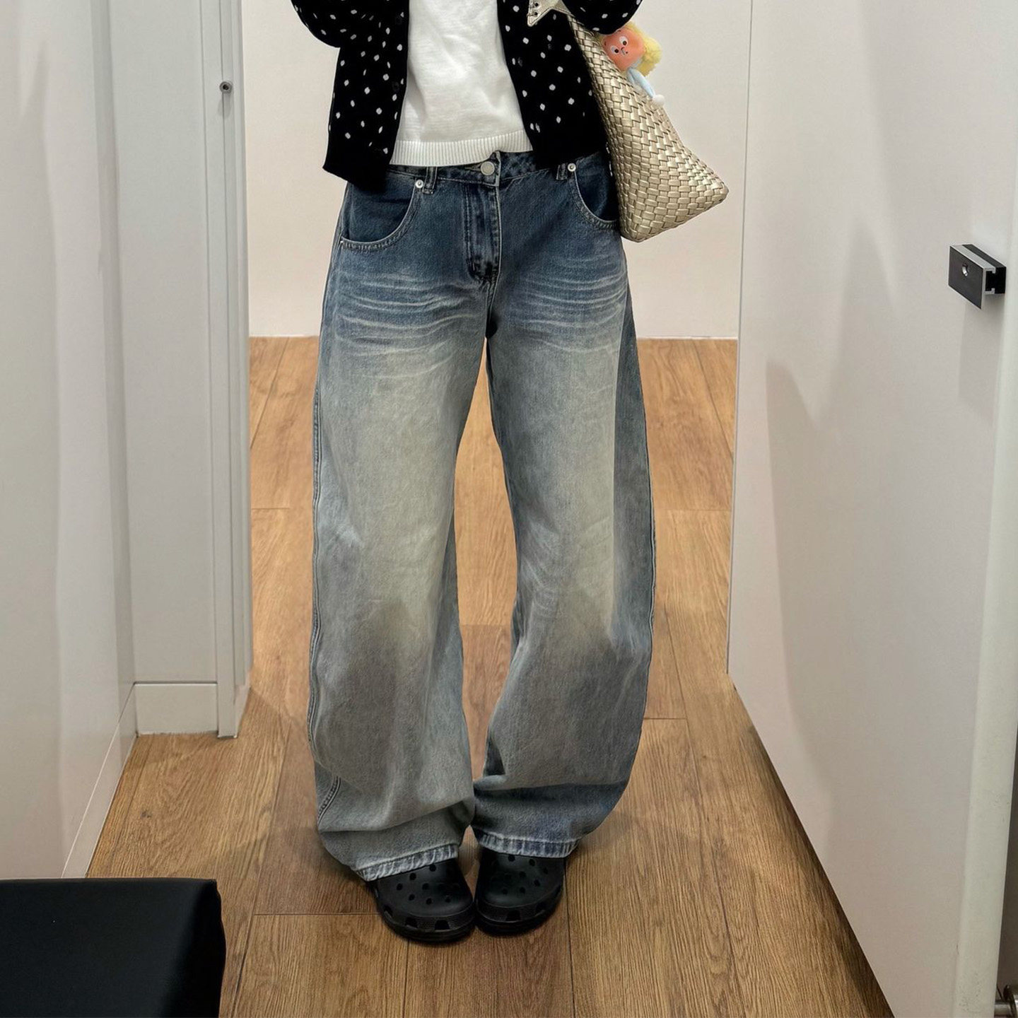 美式复古弯刀裤牛仔裤女秋季2026新款低腰宽松直筒阔腿镰刀长裤子图片
