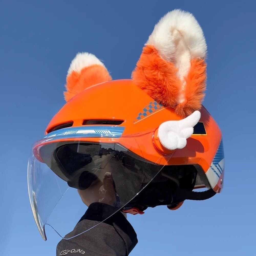 新款闪购头盔装饰橙色耳朵摩托车电动车外卖可爱装饰滑雪美t公仔