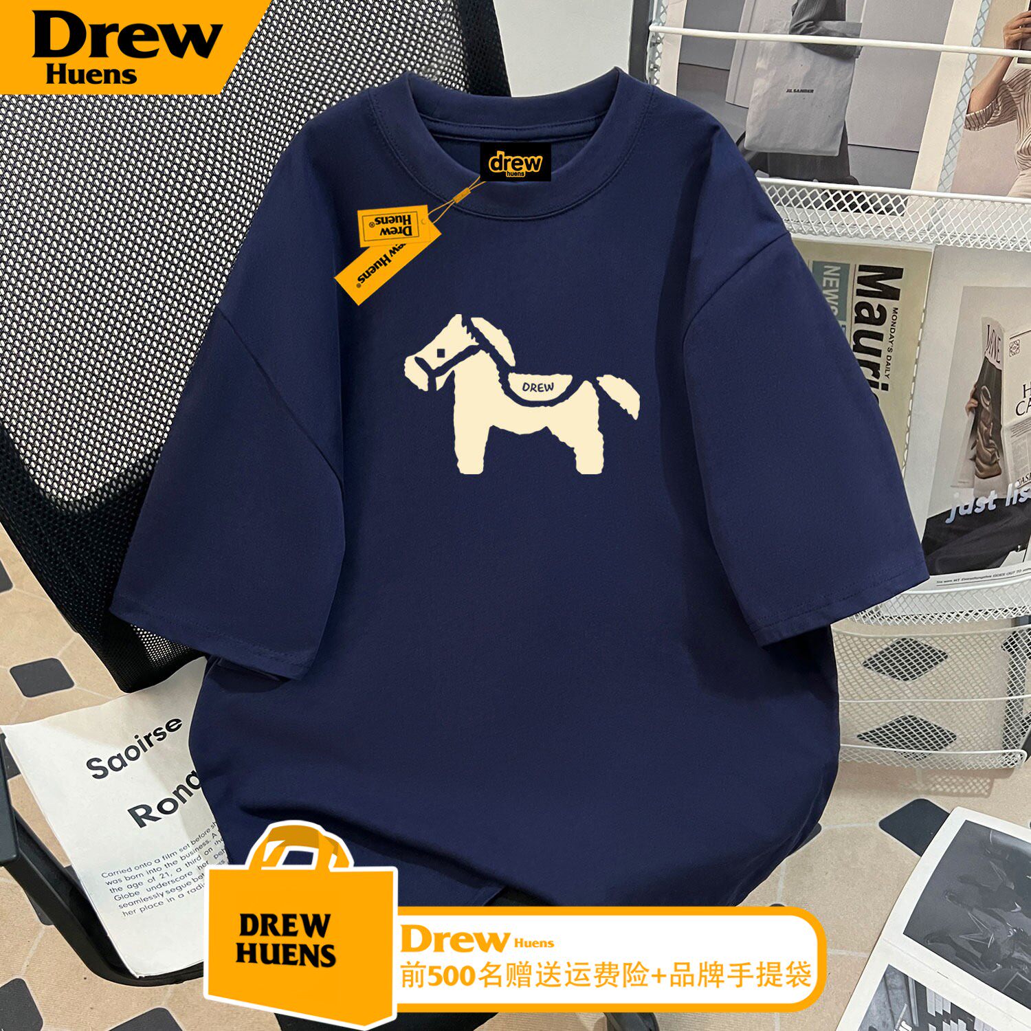 Drew纯棉美式马年情侣短袖T恤图片