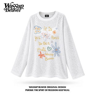 WASSUP莱赛尔天丝防晒罩衫花朵印花长袖2026秋季圆领宽松慵懒上衣