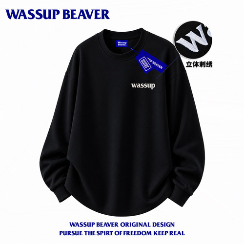 WASSUP美式重磅刺绣长袖T恤
