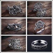 复古时尚 冷淡风花藤泰银戒指男女编织树叶做旧蓝砂石指环尾戒小众