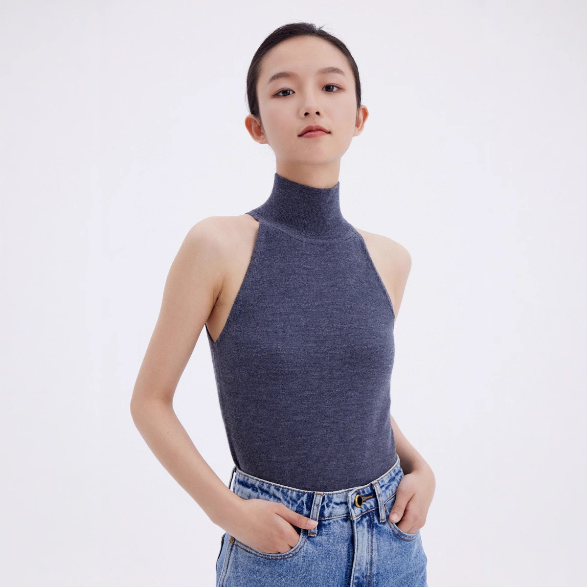 时装气质款北欧风针织 1oo羊毛高领无袖针织衫背心款