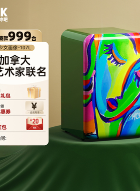 HCK哈士奇复古冰箱少女画像艺术设计家用客厅小型迷你网红高颜值