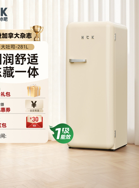 HCK哈士奇大吐司复古冰箱家用客厅办公室冷冻冷藏单门网红高颜值
