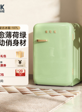 HCK哈士奇复古冰箱绿色家用客厅冷冻冷藏小型迷你网红可爱高颜值