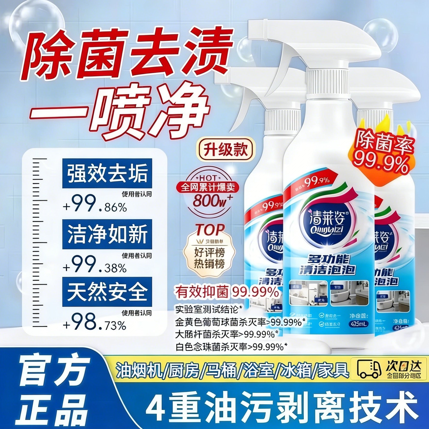 【家政清洁同款】多功能清洁泡泡强力去污厨房油渍浴室玻璃清洁剂,洗护清洁剂/卫生巾/纸/香薰,免洗洗手液,淘宝优惠券,粉丝福利购,淘宝优惠卷