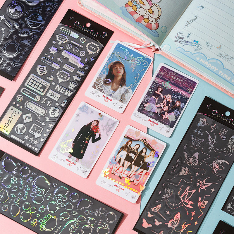 韩版星光璀璨系列咕卡贴纸镭射银烫银基础款手帐装饰素材贴