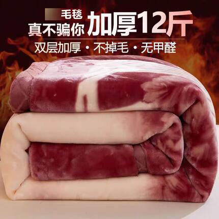 拉舍尔毛毯冬季加厚盖毯被子学生宿舍法兰绒午睡毯结婚大红绒毯子