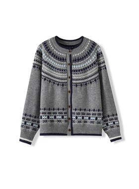 【大晶粉丝专享】冬季费尔岛针织开衫撞色毛衣LYMBLZ-04194