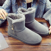 羊皮毛一体雪地靴男女冬季 防滑拉链短筒加绒加厚棉鞋 羊皮毛短靴