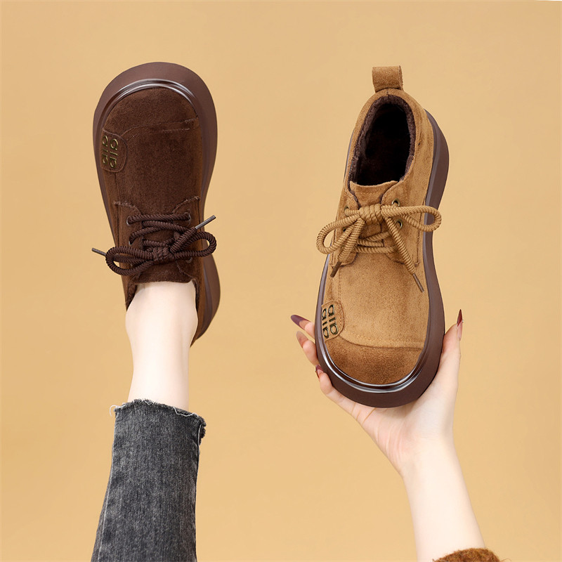 英伦风厚底勃肯鞋女2025年秋冬季保暖系带增高短靴百搭气质乐福鞋,女鞋,乐福鞋（豆豆鞋）,淘宝优惠券,粉丝福利购,淘宝优惠卷