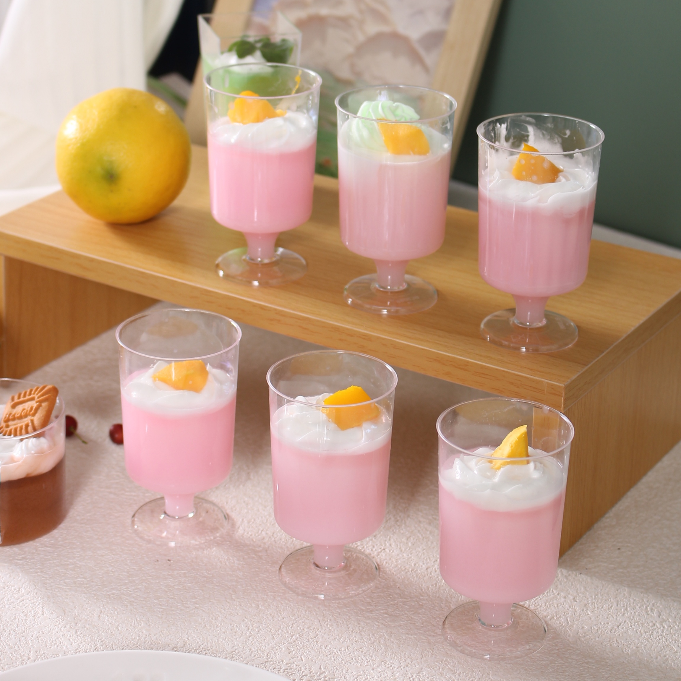 慕斯杯甜品台一次性塑料香槟杯小酒杯透明布丁杯高脚杯推推乐方杯