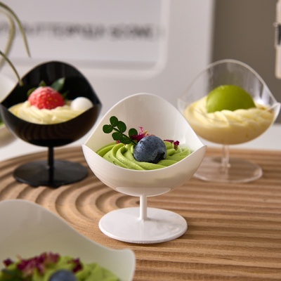 冰淇淋塑料杯高脚蛋糕杯酸奶慕斯杯一次性布丁杯黑色创意甜品杯子