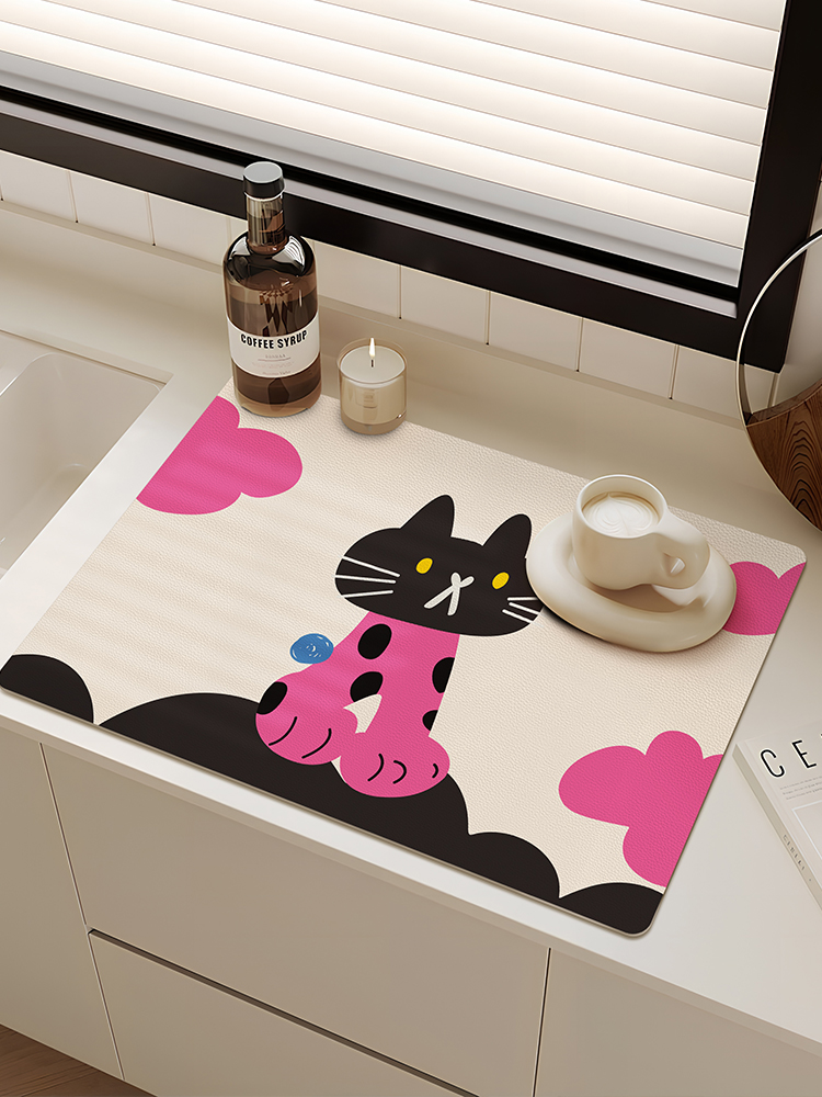 小猫餐垫厨房台面吸水垫餐桌吧台咖啡机隔热桌垫卫生间洗手台垫子