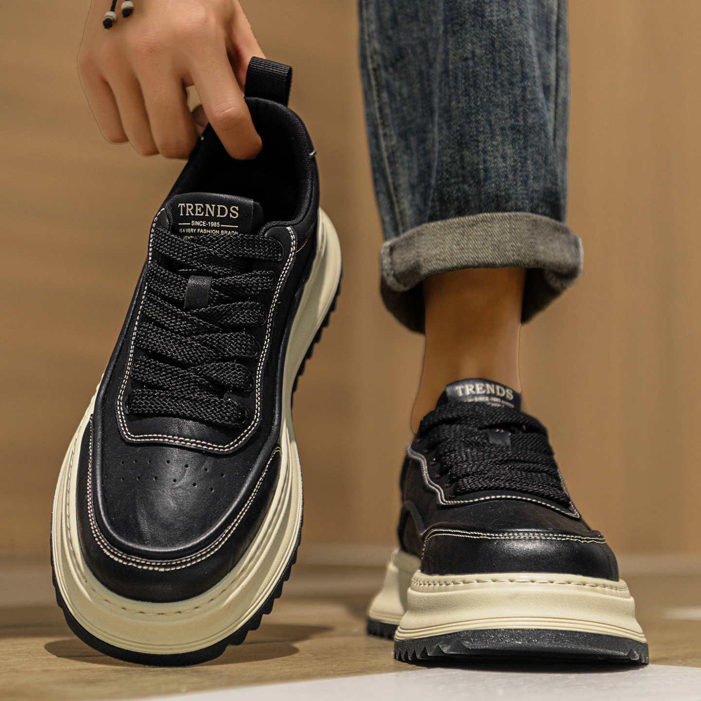 欧洲站男士复古时尚厚底休闲鞋