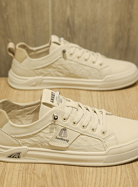 男鞋春季透气2026新款一脚蹬薄款男士韩版百搭平板鞋白色休闲皮鞋