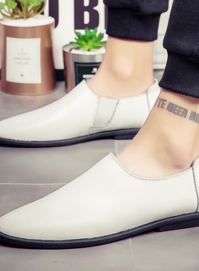 白色皮鞋男春季2024新款英伦风商务正装休闲百搭一脚蹬豆豆乐福鞋