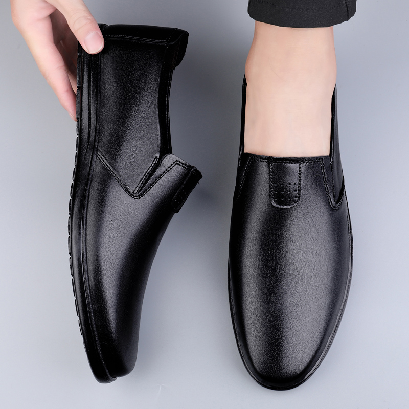 皮鞋男款冬季加绒真皮软底豆豆鞋