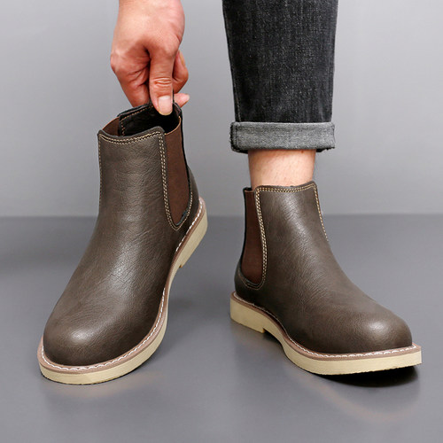 切尔西靴男真皮一脚蹬加绒马丁靴