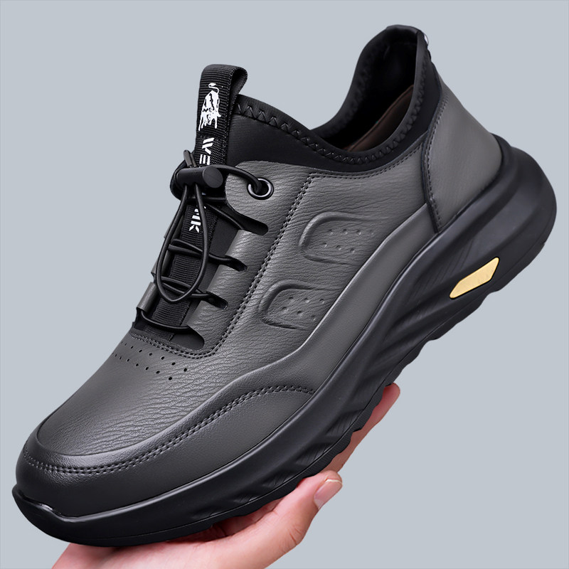 男鞋一脚蹬皮鞋厚底真皮老爹鞋