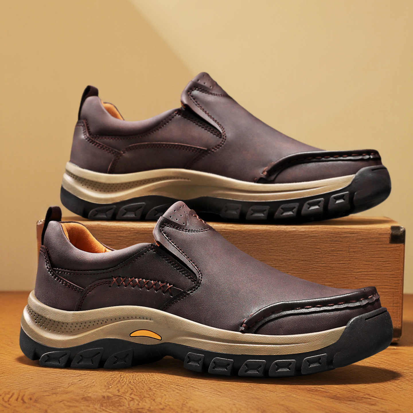 男鞋2026新款春季轻便舒适百搭一脚蹬通勤乐福鞋厚底工装休闲皮鞋,流行男鞋,休闲皮鞋,淘宝优惠券,粉丝福利购,淘宝优惠卷