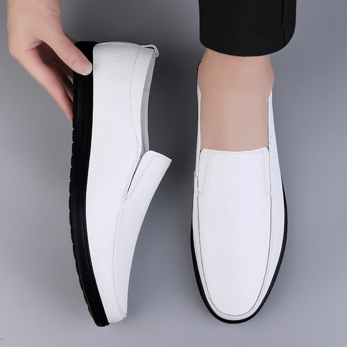 白色豆豆鞋真皮透气商务休闲皮鞋