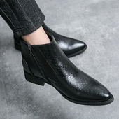 马丁靴男韩版 靴 黑色时装 英伦鳄鱼纹皮靴男士 商务增高尖头高帮皮鞋