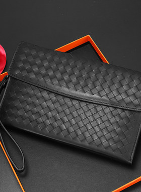 男士手拿包编织休闲头层牛皮